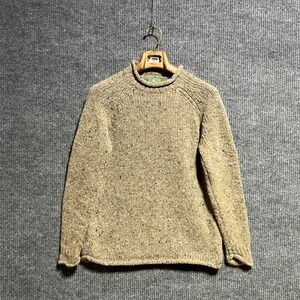 Aran Woollen Mills Sweater Womens Medium Tan Oatmeal Wool Knit Rolled Mock Neck